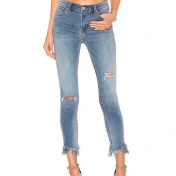 Free People Great Heights Frayed Fringe Hem Skinny Jeans, Hi-Rise NWT - Picture 2 of 10